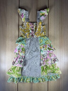 Mustard Pie Yellow Green Pink Layered Ruffle Sundress